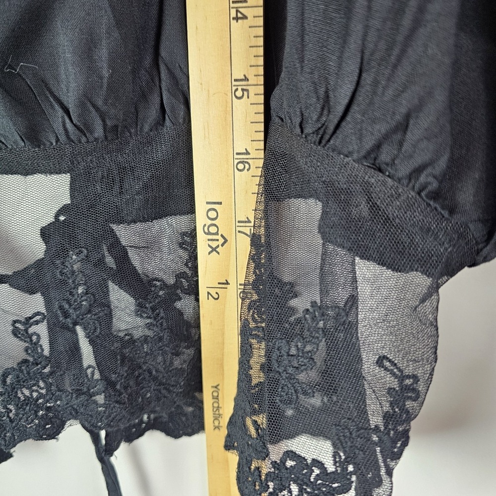 Rebellion Again Black Lace Trim Cropped Kimono Sleeve Blouse Top Peasant Boho L - Picture 6 of 7